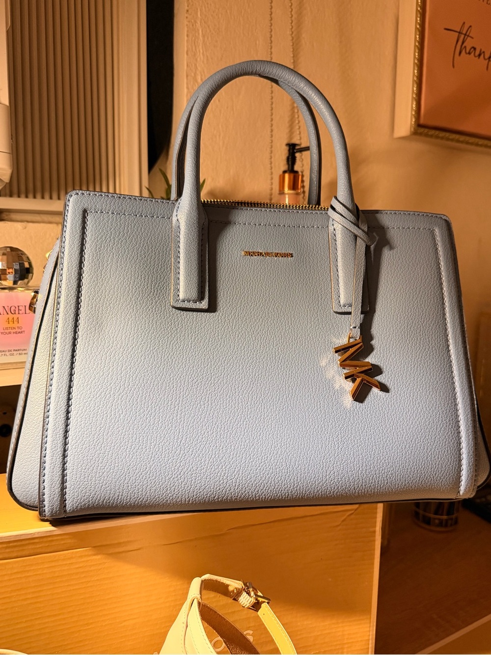 Michael Kors Laila Medium Leather Satchel French Blue NWT